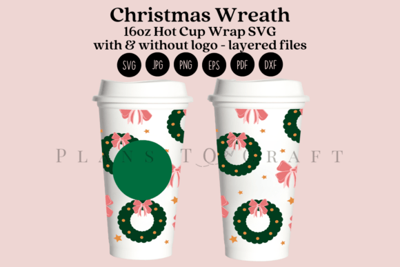 Christmas Wreath 16oz Hot Cup Wrap SVG