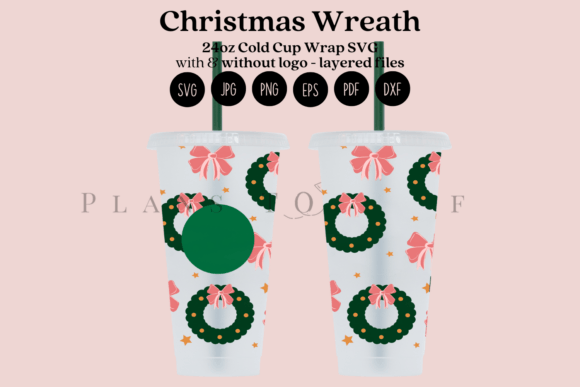 Christmas Wreath Cold Cup Wrap SVG
