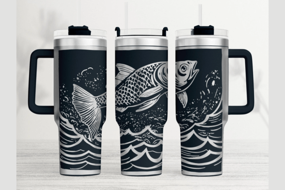 Fish Jumping 40oz Laser Tumbler Wrap SVG