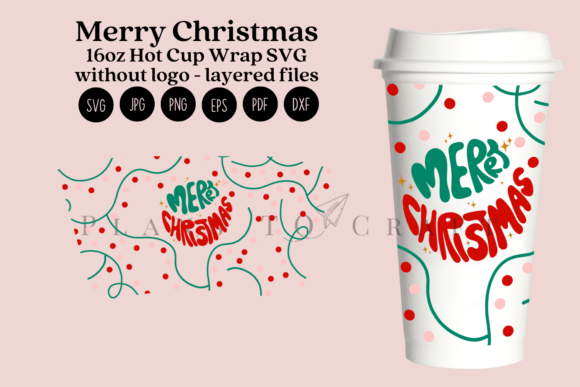 Merry Christmas 16oz Hot Cup Wrap SVG