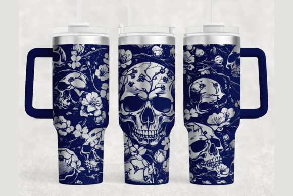 Skull Sakura Tumbler Wrap SVG