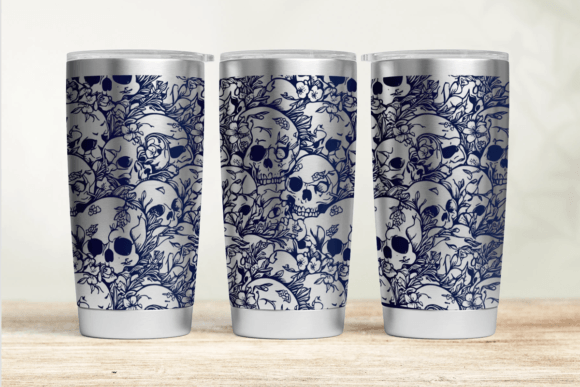Skull Tumbler Wrap SVG for Embroidery Projects