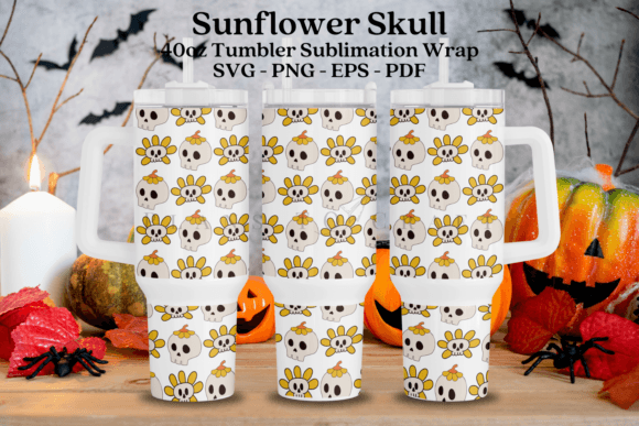 Sunflower Skull Tumbler Wrap SVG